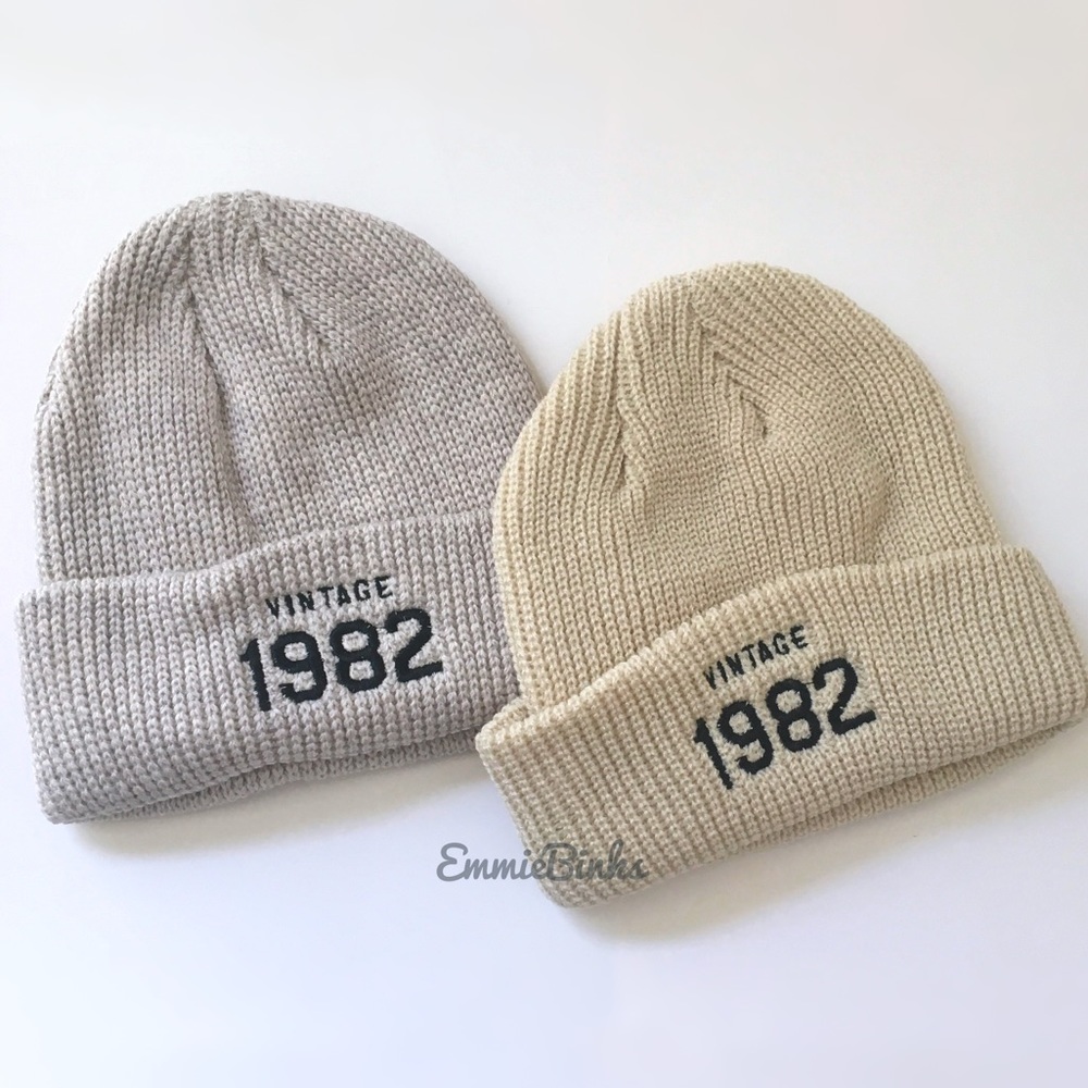 New Vintage 1982 Soft Acrylic Knit Beanie - Unisex Design - 2 Colors Available